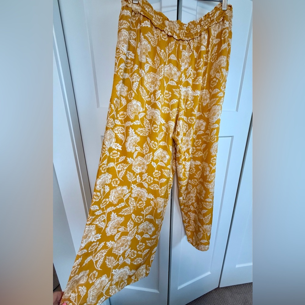 Anthropologie Floral Yellow Wide-Leg Pants - Picture 2 of 5